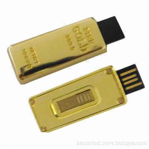 Golden Bar USB Flash Drive, Made of Metal, Golden Bar-shaped, Logo Engraved or Printed